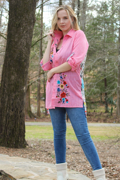 Avani Del Amour TOP Just Peachy Embroidered Tunic Blouse
