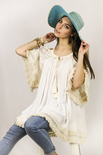 Avani Del Amour TOPS Better Than Boho Lace And Fringe Flowy Tunic