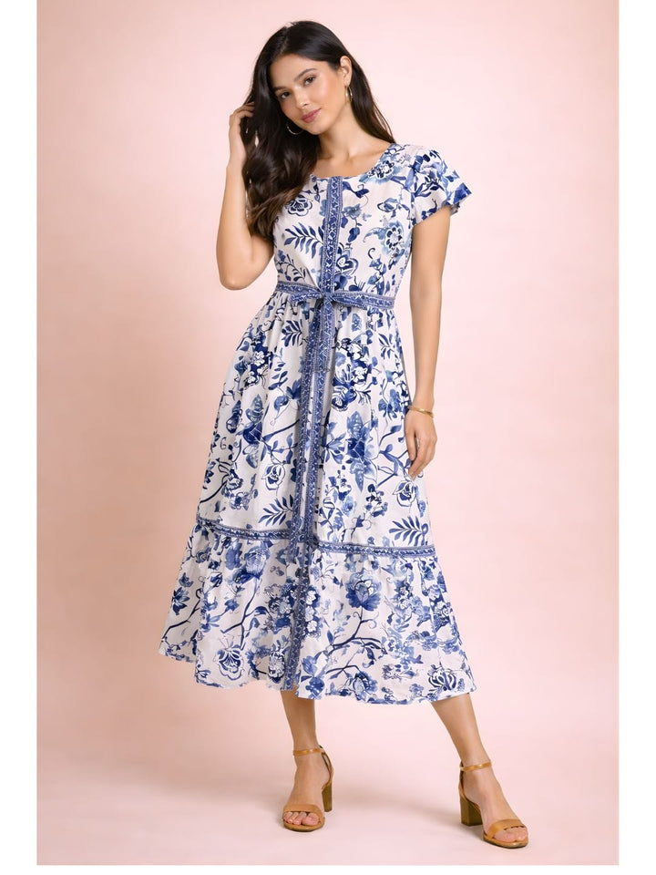 Blue Floral Tiered Maxi Dress Garden Delight / XL Blue Floral Tiered Maxi Dress Garden Delight / XL