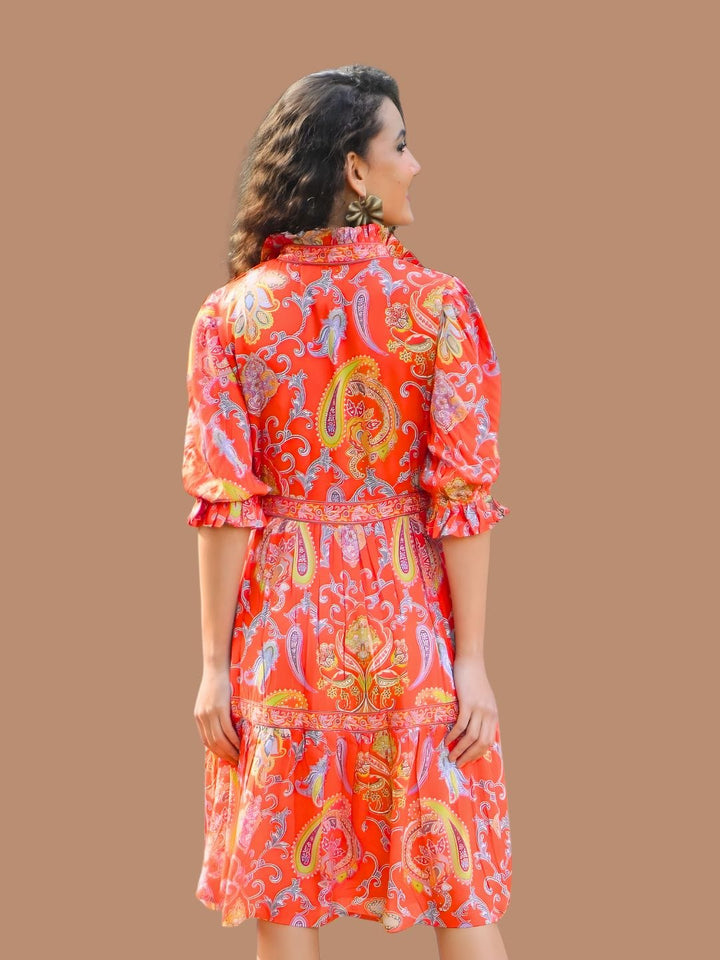 Avani Del Amour Dress Coral Paisley Print Tiered Shirt Dress