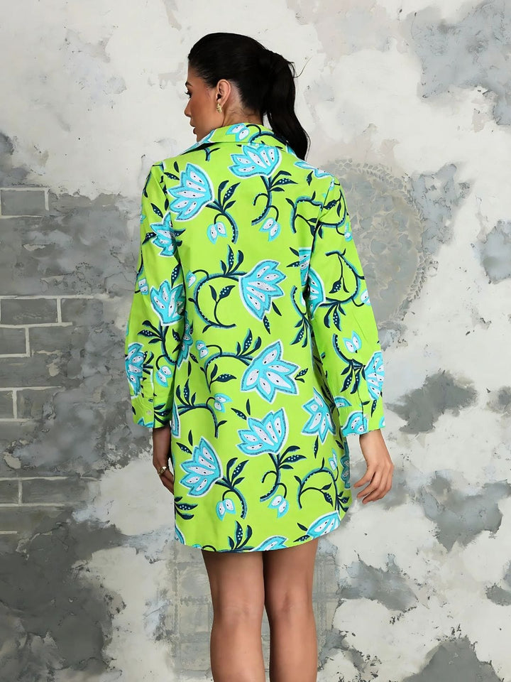 Avani Del Amour Dress Dancing Lime Green Flower Long Sleeve Shirt Dress