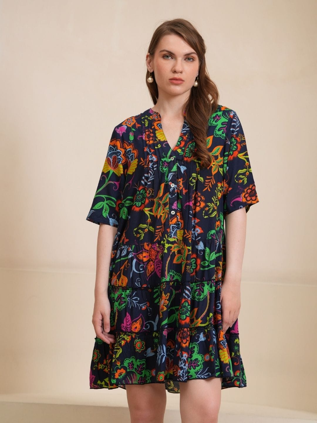 Midnight Garden Tiered Printed Dress – Avani Del Amour