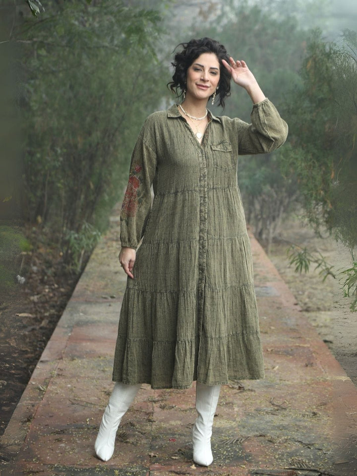Avani Del Amour Dress Olive Tiered Maxi Dress