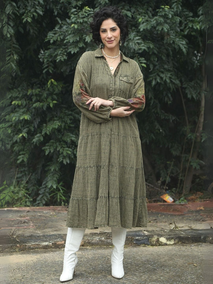 Avani Del Amour Dress Olive Tiered Maxi Dress