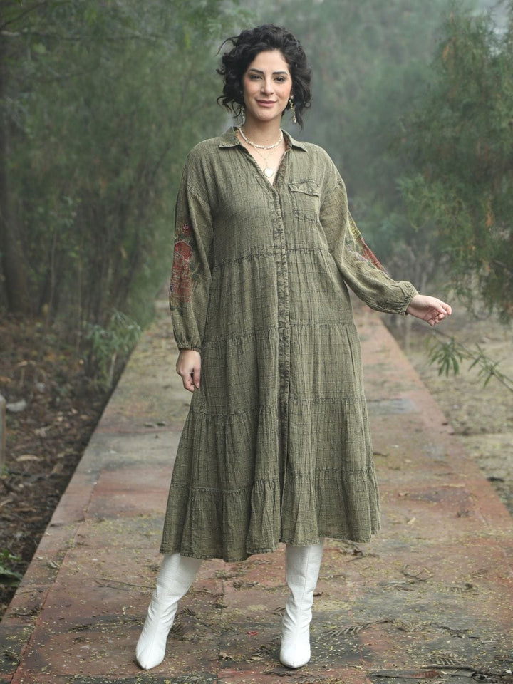 Avani Del Amour Dress Olive Tiered Maxi Dress