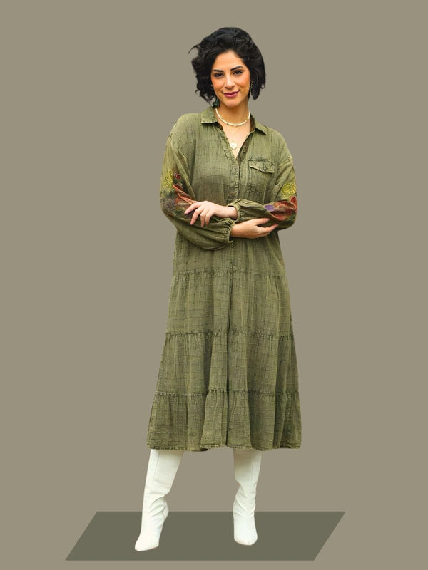 Avani Del Amour Dress Olive Tiered Maxi Dress