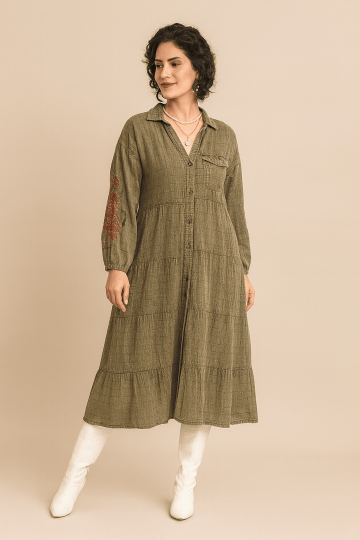 Avani Del Amour Dress Olive Tiered Maxi Dress