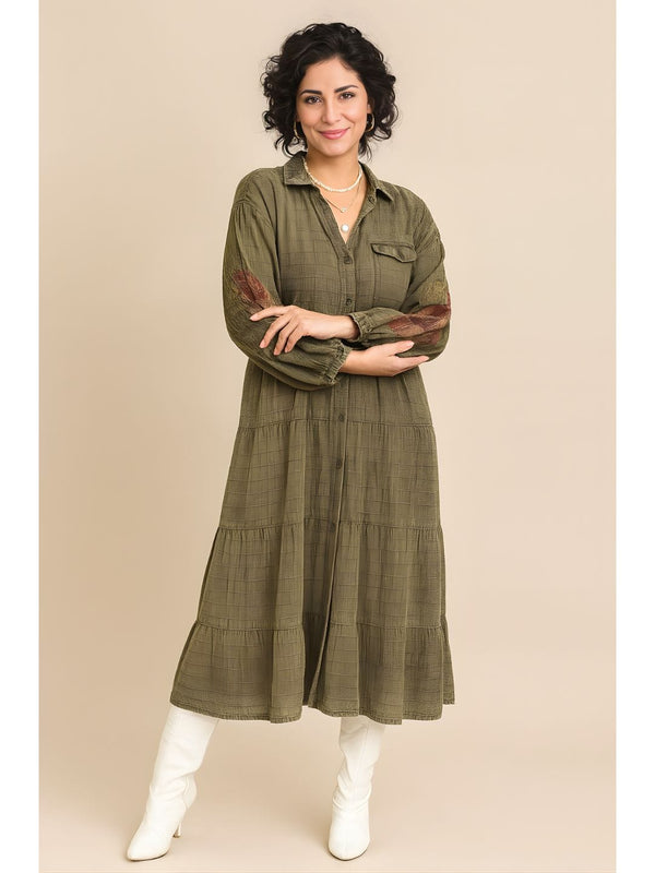 Avani Del Amour Dress Olive Tiered Maxi Dress