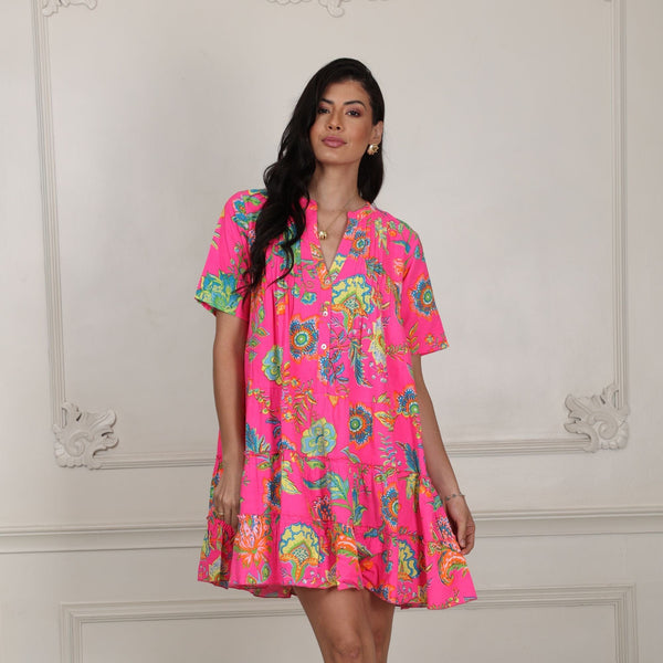 Avani Del Amour Dress Pink Short Sleeve Tiered Dress