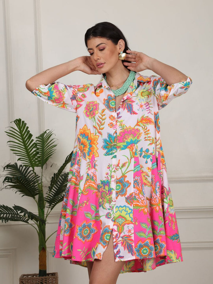 Avani Del Amour Dress Pink & white Jacobean floral print flare dress