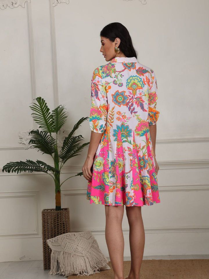 Avani Del Amour Dress Pink & white Jacobean floral print flare dress