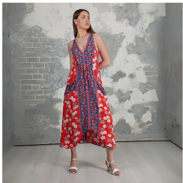 Avani Del Amour Dress Red, White & Blue Sundress with Scarf Hem