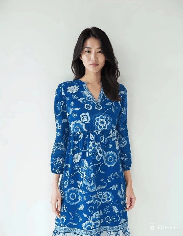 Avani Del Amour Garden Delight Blue Boho Midi Dress
