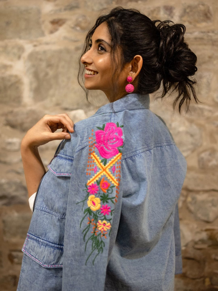 Avani Del Amour Jacket Blue Embroidered Reversible Weekender Jacket