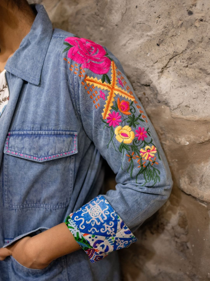Avani Del Amour Jacket Blue Embroidered Reversible Weekender Jacket