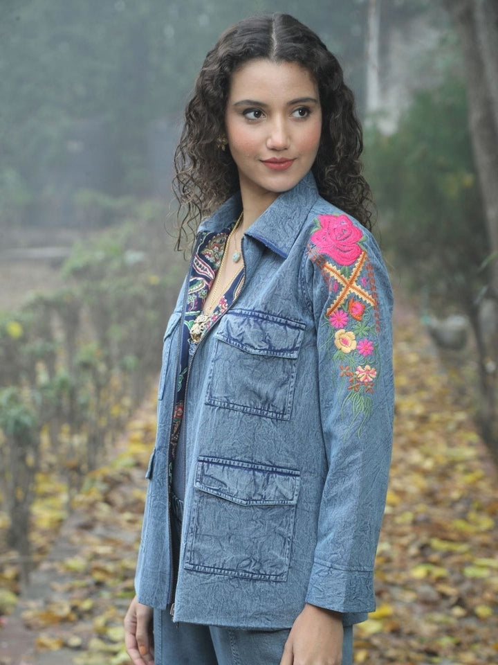 Avani Del Amour Jacket Denim Blue Reversible Embroidered Jacket
