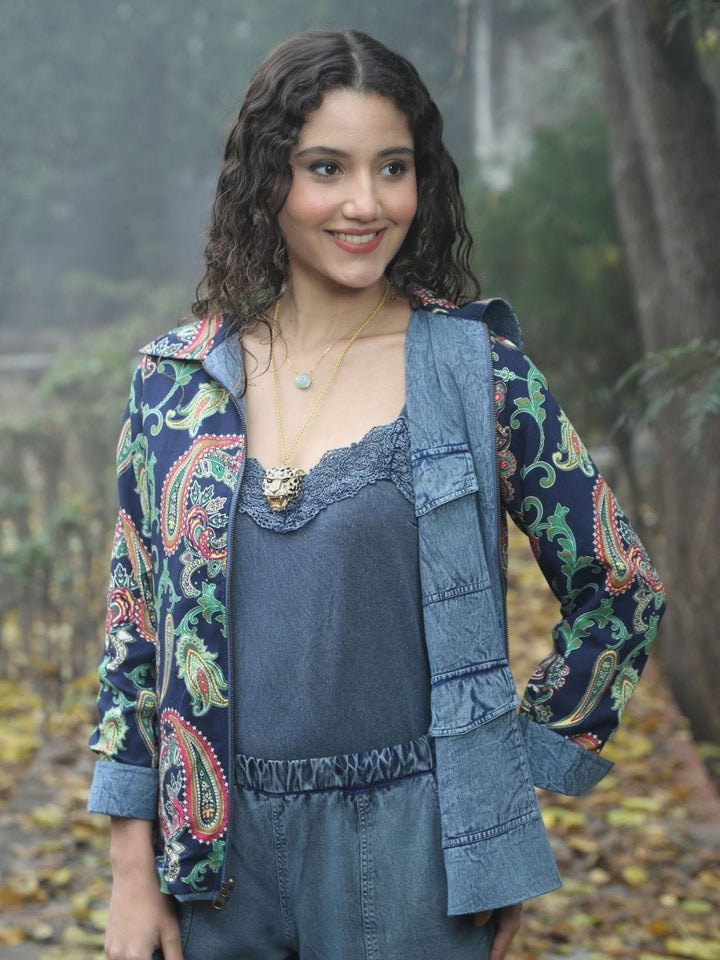 Avani Del Amour Jacket Denim Blue Reversible Embroidered Jacket