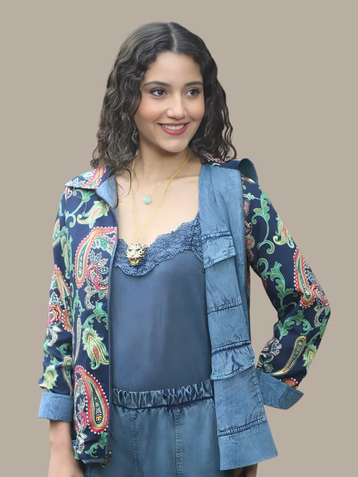 Avani Del Amour Jacket Denim Blue Reversible Embroidered Jacket
