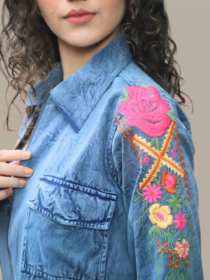 Avani Del Amour Jacket Denim Blue Reversible Embroidered Jacket