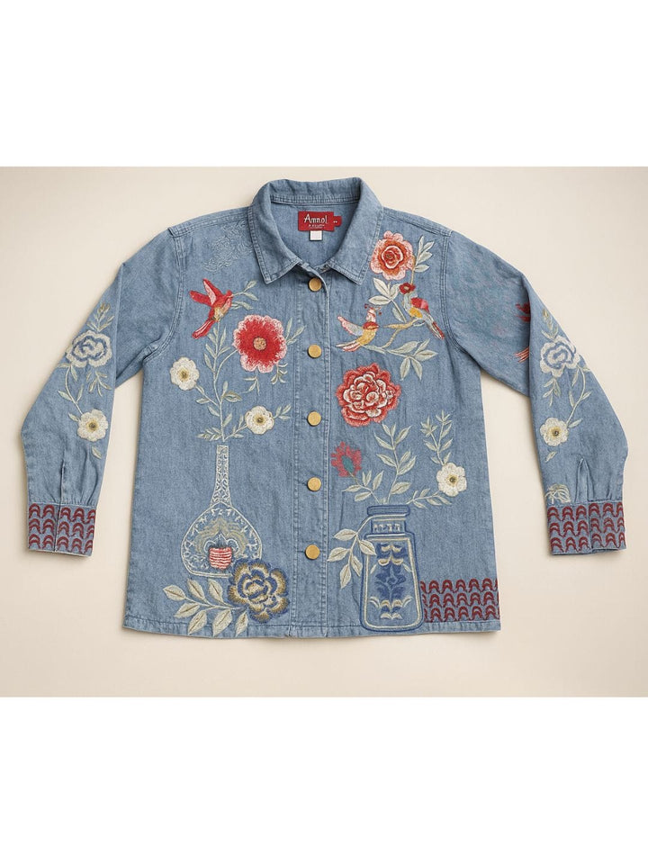 Avani Del Amour Jacket Embroidered Light Denim Button-Down Jacket