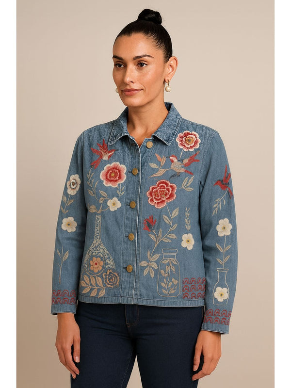 Avani Del Amour Jacket Embroidered Light Denim Button-Down Jacket