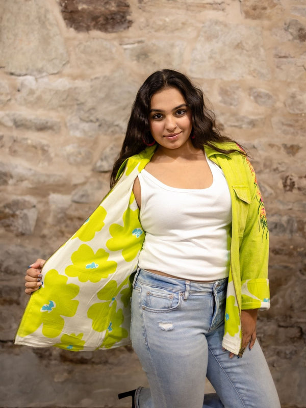 Avani Del Amour Jacket Line Green Embroidered Reversible Weekender Jacket