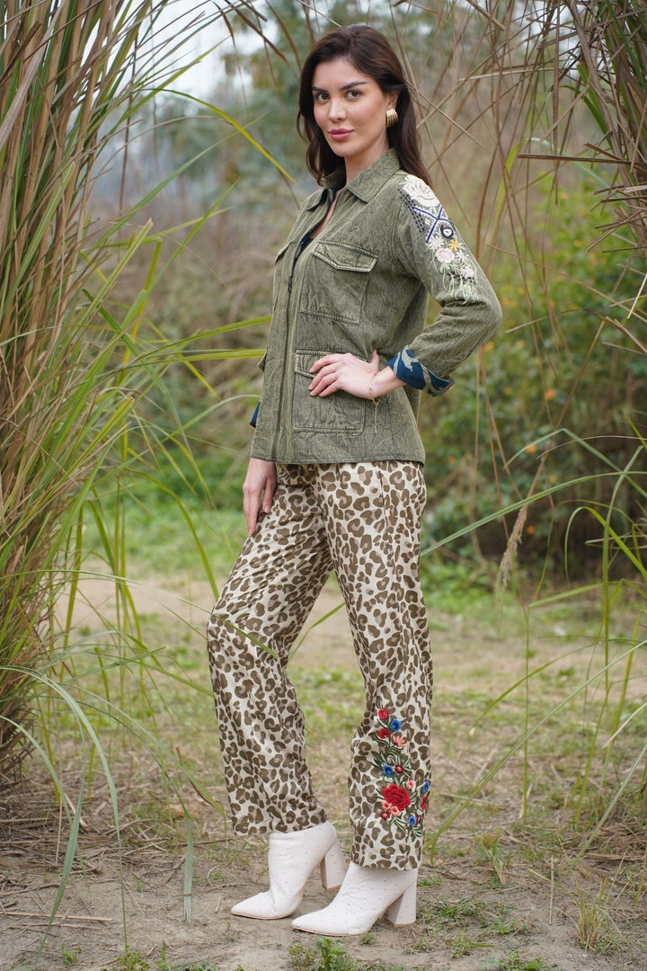 Avani Del Amour Jacket Olive Embroidered Reversible Weekender Jacket