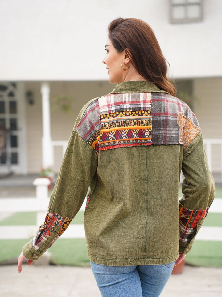 Avani Del Amour Jacket Olive Green Cotton Patchwork Jacket with Boho Prints
