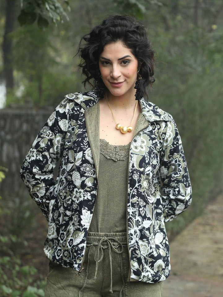 Avani Del Amour Jacket Olive  Reversible Embroidered Jacket