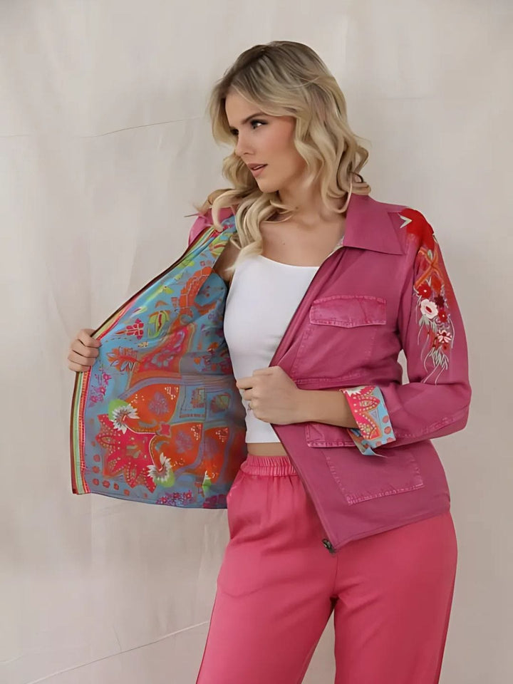 Avani Del Amour Jacket Pink Embroidered Reversible Weekender Jacket