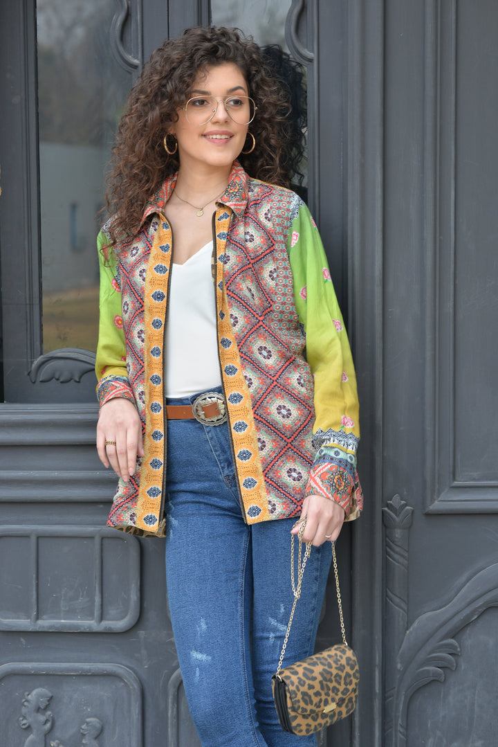 Avani Del Amour Jacket Reversible Embroidered Leopard Print Utility Jacket