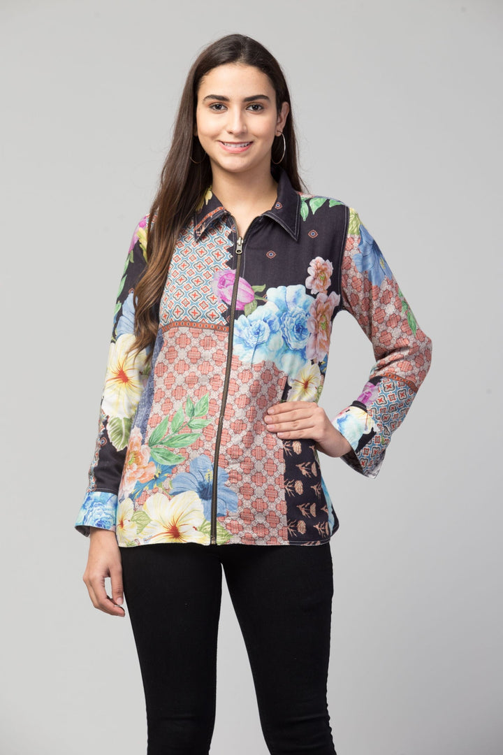 Avani Del Amour Jacket Reversible Snake & Floral Patchwork Zip-Up Jacket