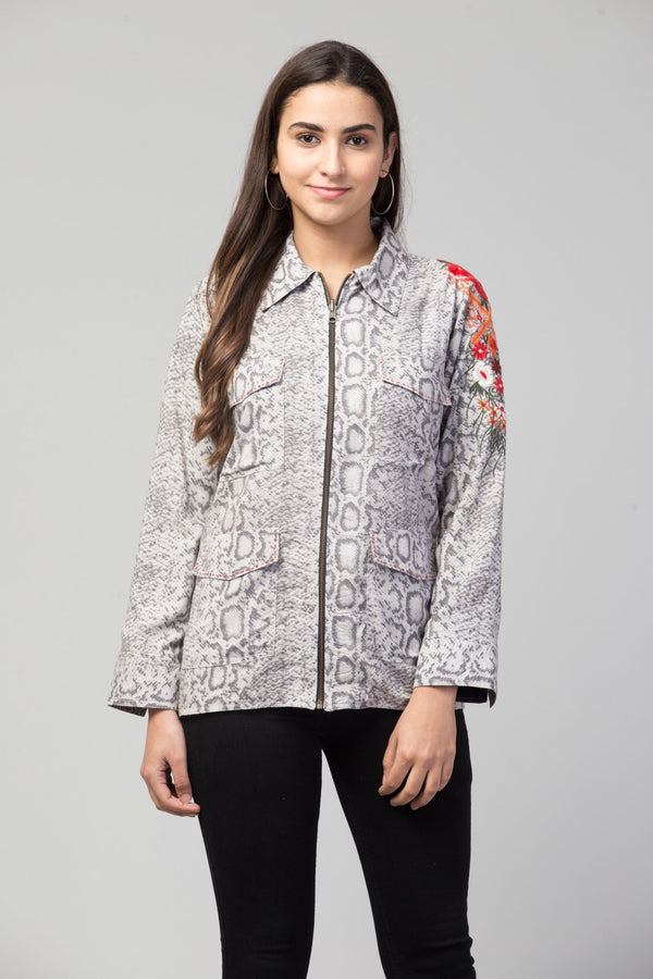 Avani Del Amour Jacket Reversible Snake & Floral Patchwork Zip-Up Jacket