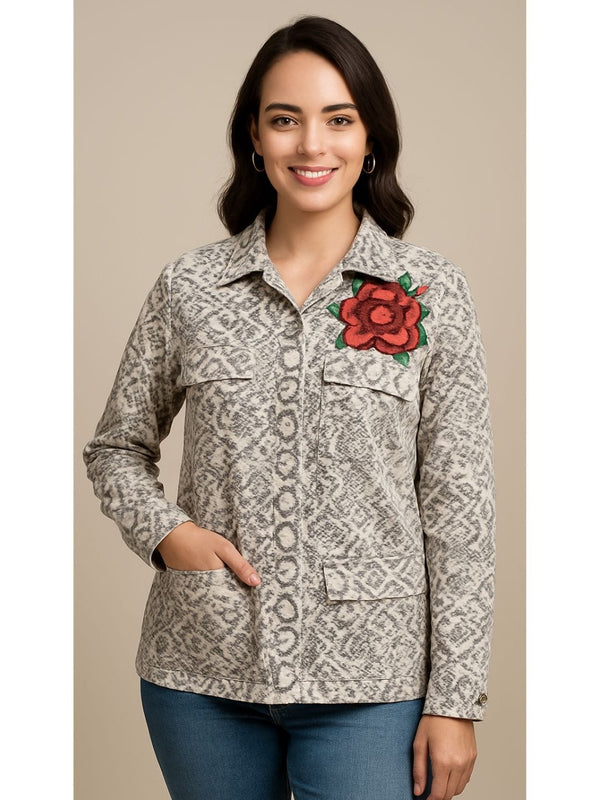 Avani Del Amour Jacket Snake Print Embroidered Utility Jacket