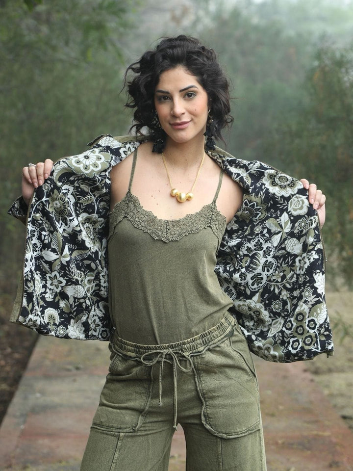 Avani Del Amour Jacket Vintage-Dyed Utility Jacket – Olive Green Cotton Twill