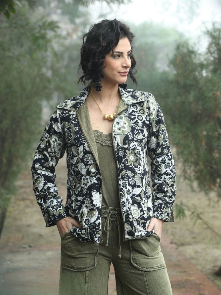 Avani Del Amour Jacket Vintage-Dyed Utility Jacket – Olive Green Cotton Twill