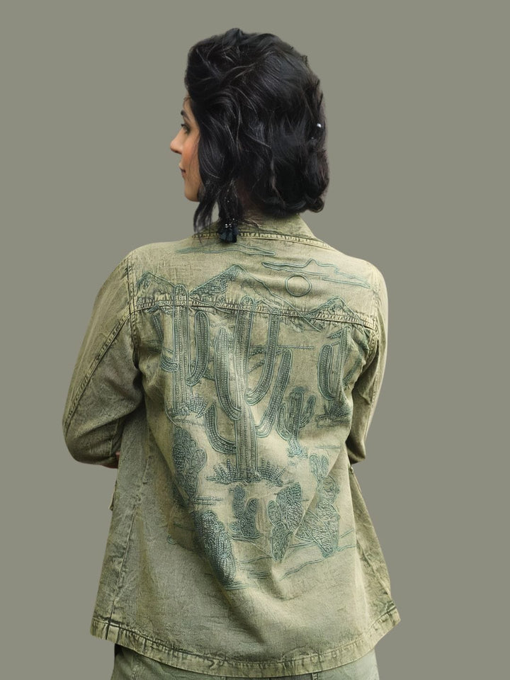 Avani Del Amour Jacket Vintage-Dyed Utility Jacket – Olive Green Cotton Twill