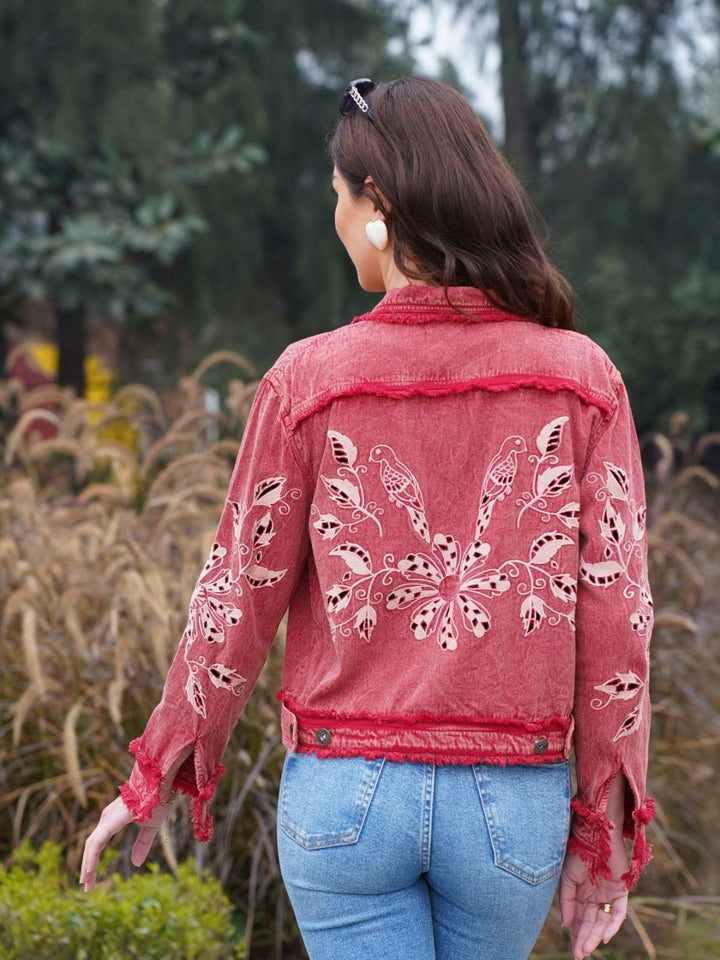 Avani Del Amour Jacket Wine Embroidered Cotton Twill Jacket