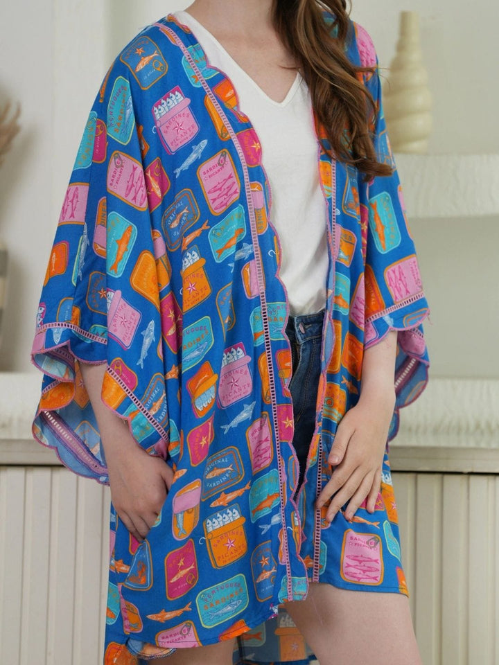 Avani Del Amour Kimono Blue Multicolor Graphic Print Kimono