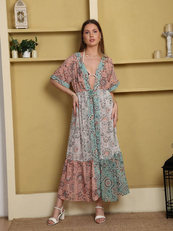 Avani Del Amour Kimono Dress Mosaic Tile Print Kimono Dress