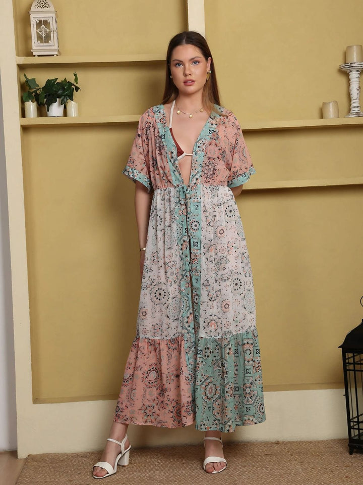 Avani Del Amour Kimono Dress Mosaic Tile Print Kimono Dress