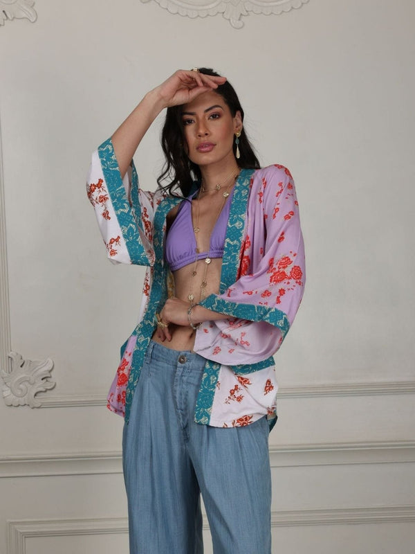 Avani Del Amour Kimono Dress Multiple Color Short Floral Kimono