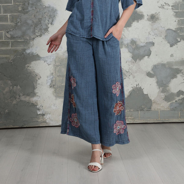 Avani Del Amour Palazzo pant Denim Floral Embroidered Palazzo Pant