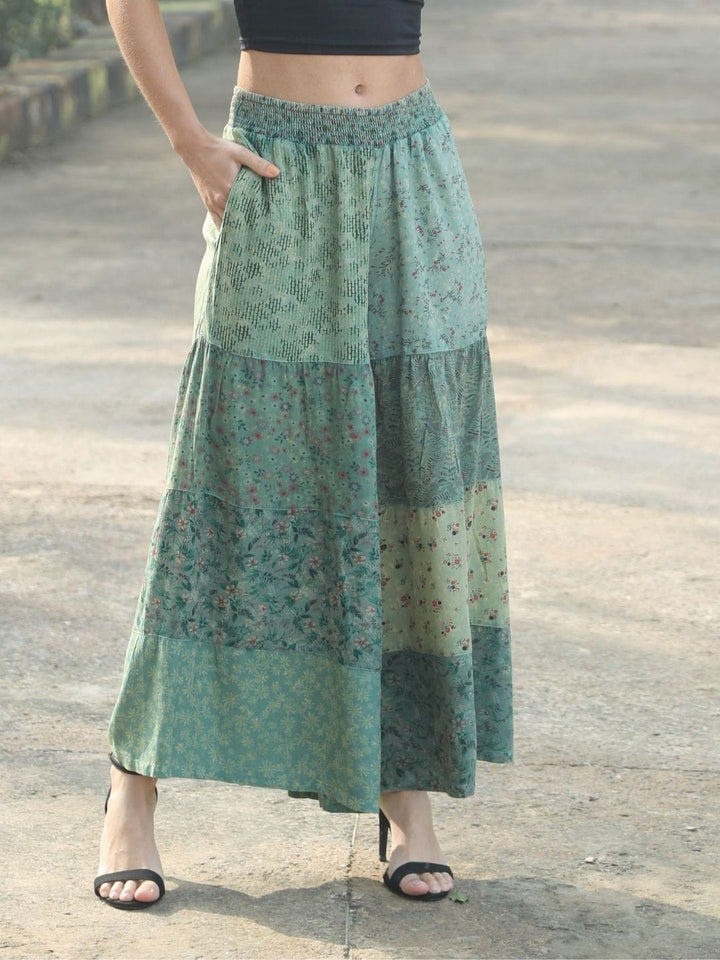 Avani Del Amour Pant Green Boho Patchwork Wide-Leg Pants