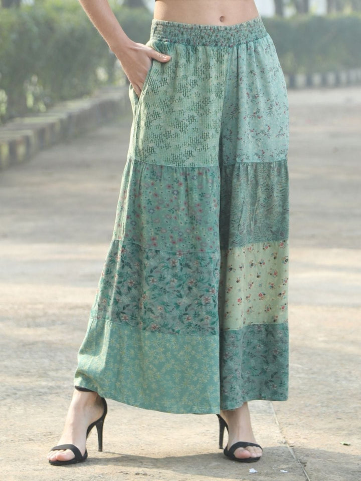 Avani Del Amour Pant Green Boho Patchwork Wide-Leg Pants