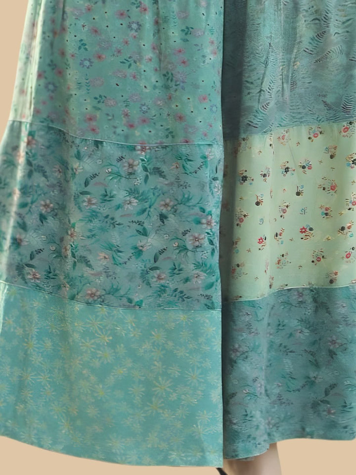 Avani Del Amour Pant Green Boho Patchwork Wide-Leg Pants