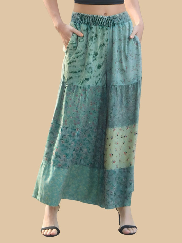 Avani Del Amour Pant Green Boho Patchwork Wide-Leg Pants