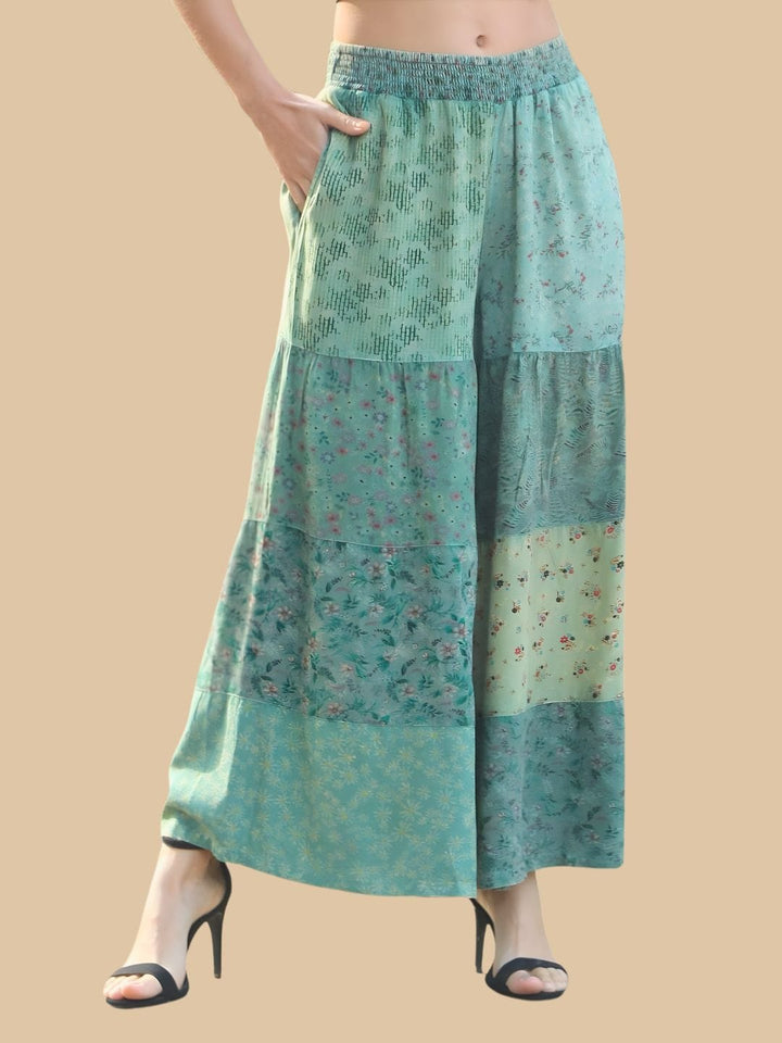 Avani Del Amour Pant Green Boho Patchwork Wide-Leg Pants