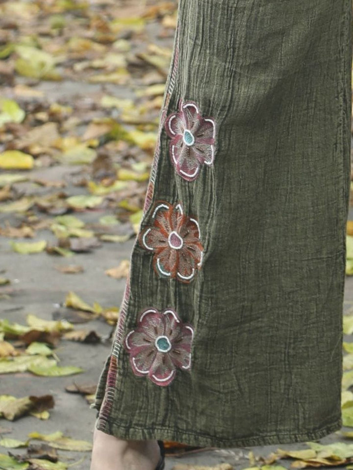 Avani Del Amour Pant Olive Bloom & Breeze Embroidered Wide-Leg Pants