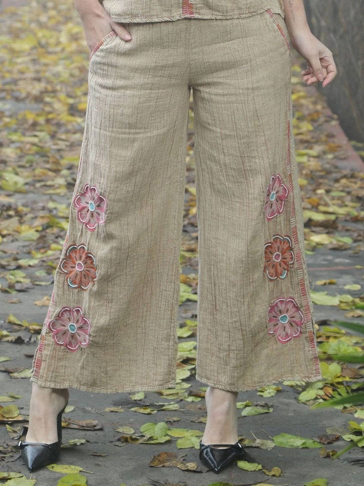 Avani Del Amour Pant Sand Bloom & Breeze Embroidered Wide-Leg Pants
